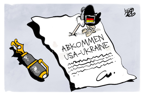 Cartoon: USA-Ukraine-Abkommen (medium) by Kostas Koufogiorgos tagged karikatur,koufogiorgos,usa,ukraine,deutschland,strauss,abkommen,rohstoff,karikatur,koufogiorgos,usa,ukraine,deutschland,strauss,abkommen,rohstoff