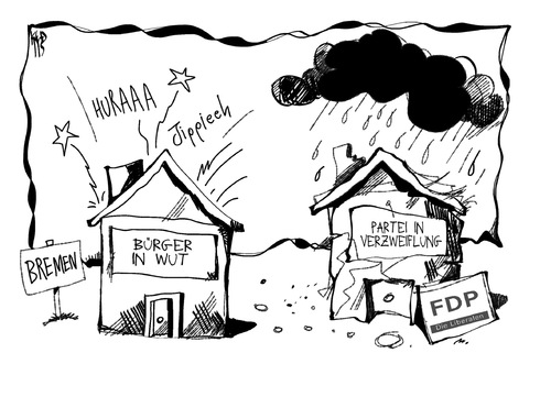 Cartoon: Wahl in Bremen (medium) by Kostas Koufogiorgos tagged fdp,biw,bürger,wut,verzweiflung,bremen,wahl,landtagswahl,senat,verlust,bürgerschaft