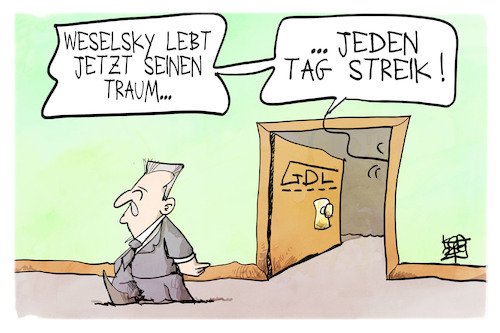 Cartoon: Weselsky geht (medium) by Kostas Koufogiorgos tagged karikatur,koufogiorgos,weselsky,gdl,streik,lokführer,ruhestand,karikatur,koufogiorgos,weselsky,gdl,streik,lokführer,ruhestand