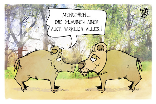 Cartoon: Wildschweine (medium) by Kostas Koufogiorgos tagged karikatur,koufogiorgos,wildschwein,löwe,maske,menschen,wildtier,karikatur,koufogiorgos,wildschwein,löwe,maske,menschen,wildtier
