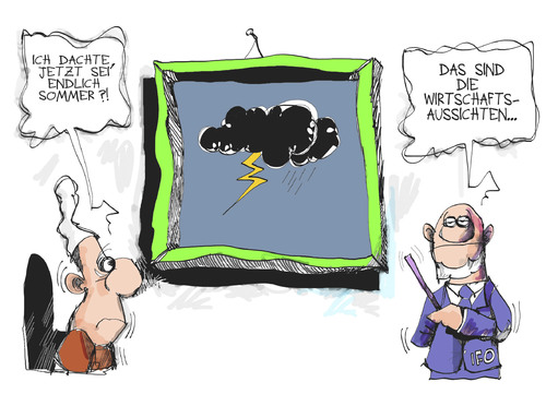 Cartoon: Wirtschaftsprognose (medium) by Kostas Koufogiorgos tagged wirtschaft,prognose,wetter,sommer,karikatur,kostas,koufogiorgos