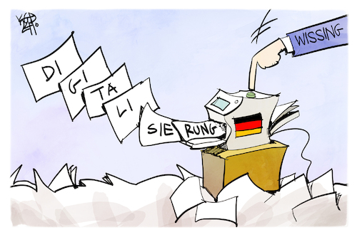 Cartoon: Wissing digitalisiert Deutschlan (medium) by Kostas Koufogiorgos tagged karikatur,koufogiorgos,wissing,digitalisierung,papier,analog,kopierer,karikatur,koufogiorgos,wissing,digitalisierung,papier,analog,kopierer