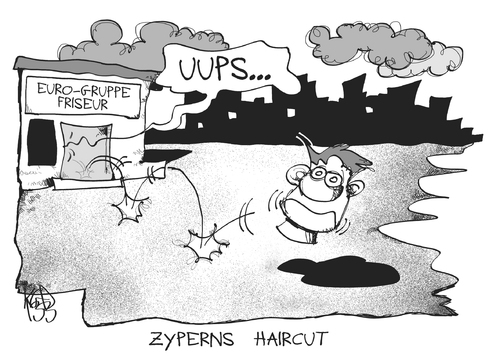 Cartoon: Zypern (medium) by Kostas Koufogiorgos tagged zypern,eu,europa,euro,gruppe,schulden,krise,haircut,wirtschaft,karikatur,kostas,koufogiorgos,zypern,eu,europa,euro,gruppe,schulden,krise,haircut,wirtschaft,karikatur,kostas,koufogiorgos