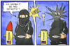 Cartoon: Angriff auf die IS-Miliz (small) by Kostas Koufogiorgos tagged karikatur,koufogiorgos,illustration,cartoon,is,miliz,terrorist,enthauptung,explosion,rakete,bombe,usa,syrien,krieg,islamismus,politik