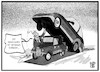 Cartoon: Autobranche (small) by Kostas Koufogiorgos tagged karikatur,koufogiorgos,illustration,cartoon,handelskrieg,auto,autobranche,zölle,strafzölle,wirtschaft,michel,alt,neu,handelsstreit