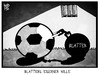 Cartoon: Blatter (small) by Kostas Koufogiorgos tagged karikatur,koufogiorgos,cartoon,illustration,fifa,blatter,fussball,gefängnis,kette,sport,verband,korruption