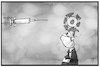 Cartoon: Corona-Impfstoff (small) by Kostas Koufogiorgos tagged karikatur,koufogiorgos,illustration,cartoon,impfstoff,corona,tell,apfel,pandemie,covid,spritze,treffen,mrna