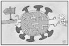 Cartoon: Corona-Labyrinth (small) by Kostas Koufogiorgos tagged karikatur,koufogiorgos,illustration,cartoon,corona,labyrinth,weg,bar,urlaub,bürger,regeln,wirrwarr,verunsicherung