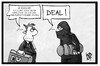 Cartoon: Deal mit Despoten (small) by Kostas Koufogiorgos tagged karikatur,koufogiorgos,illustration,cartoon,eu,europa,verhandlung,deal,terrorist,terrorismus,flüchtling,land,staat