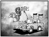Cartoon: Deutschland gegen Algerien (small) by Kostas Koufogiorgos tagged karikatur,koufogiorgos,illustration,cartoon,algerien,kamel,wüste,corso,auto,fahne,flagge,touareg,fussball,sport,wm,weltmeisterschaft
