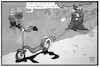 Cartoon: E-Scooter (small) by Kostas Koufogiorgos tagged karikatur,koufogiorgos,illustration,cartoon,escooter,mobilitaet,unfall,autonom,baum,fahren,elektro