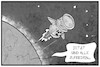 Cartoon: Endlagersuche (small) by Kostas Koufogiorgos tagged karikatur,koufogiorgos,illustration,cartoon,endlager,atommuell,weltall,rakete,entsorgung,endlagersuche