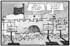 Cartoon: EU-Flüchtlingspolitik (small) by Kostas Koufogiorgos tagged karikatur,koufogiorgos,illustration,cartoon,eu,europa,flüchtlingspolitik,asyl,festung,abschotten,flagge,halbmast,trauer,politik