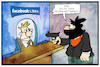 Cartoon: Facebook-Bank (small) by Kostas Koufogiorgos tagged karikatur,koufogiorgos,illustration,cartoon,facebook,bank,ueberfall,freundschaftsanfrage,libra,währung,digital,kriminell,schalter