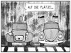 Cartoon: Frankreich gegen Deutschland (small) by Kostas Koufogiorgos tagged karikatur,koufogiorgos,illustration,cartoon,frankreich,deutschland,wm,fussball,sport,auto,rennen,käfer,ente,vw,2cv,citroen,duell