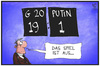 Cartoon: G20 gegen Putin (small) by Kostas Koufogiorgos tagged karikatur,koufogiorgos,illustration,cartoon,g20,gipfel,brisbane,australien,putin,spiel,spielstand,politik