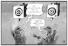 Cartoon: G36-Nachfolger (small) by Kostas Koufogiorgos tagged karikatur,koufogiorgos,illustration,cartoon,g36,sturmgewehr,bundeswehr,militär,rüstung,mängel,ziel,zielscheibe,treffen