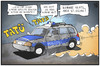 Cartoon: Gefechte in Hamburg (small) by Kostas Koufogiorgos tagged karikatur,koufogiorgos,illustration,cartoon,kurden,islamisten,polizei,hamburg,sankt,georg,einsatz,salafisten,kobane,terrorismus,streife,politik
