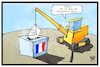 Cartoon: Gewichtige Wahl (small) by Kostas Koufogiorgos tagged karikatur,koufogiorgos,illustration,cartoon,wahl,frankreich,wahlurne,stimmzettel,gewicht,kran,demokratie