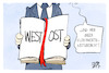 Cartoon: Gleichwertigkeitsbericht (small) by Kostas Koufogiorgos tagged karikatur,koufogiorgos,gleichwertigkeitsbericht,unterschied,ost,west