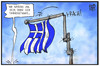 Cartoon: Griechenland (small) by Kostas Koufogiorgos tagged karikatur,koufogiorgos,illustration,cartoon,griechenland,fahne,flagge,crash,krise,wirtschaft,nation,politik,fahnenmast,fahnenstange