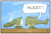 Cartoon: Groko-Halbzeit (small) by Kostas Koufogiorgos tagged karikatur,koufogiorgos,illustration,cartoon,halbzeit,groko,cdu,spd,koalition,grokodil,regierung