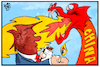Cartoon: Handelsstreit (small) by Kostas Koufogiorgos tagged karikatur,koufogiorgos,illustration,cartoon,handelsstreit,handelskrieg,konflikt,china,usa,trump,drache,feuer,anfeuern,entzünden,flamme