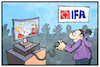 Cartoon: IFA-Spiele (small) by Kostas Koufogiorgos tagged karikatur,koufogiorgos,illustration,cartoon,tv,duell,merkel,schulz,wahlkampf,bundestagswahl,ifa,boxen,computer,spiel,messe