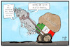 Cartoon: Italien (small) by Kostas Koufogiorgos tagged karikatur,koufogiorgos,illustration,cartoon,italien,sparen,sparkurs,schulden,lega,sterne,regierung,koalition,last