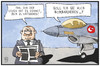 Cartoon: Kritik an der Türkei (small) by Kostas Koufogiorgos tagged karikatur,koufogiorgos,illustration,cartoon,pkk,is,von,der,leyen,erdogan,flugzeug,militär,angriff,bombardierung,krieg,konflikt