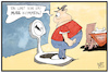 Cartoon: Limit 130 (small) by Kostas Koufogiorgos tagged karikatur,koufogiorgos,illustration,cartoon,limit,tempolimit,130,waage,weihnachten,weihnachtsessen,dick,übergewicht,verkehr,autobahn