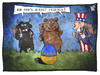 Cartoon: Ostern in der Ukraine (small) by Kostas Koufogiorgos tagged karikatur,koufogiorgos,illustration,cartoon,osterhase,ostern,ukraine,usa,eu,europa,stier,uncle,sam,bär,russland,ei,konflikt,krise,politik