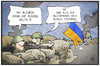 Cartoon: Russland-Ukraine (small) by Kostas Koufogiorgos tagged karikatur,koufogiorgos,illustration,cartoon,russland,ukraine,frieden,krieg,militär,parade,soldat,graben,front,konflikt,moskau,politik