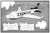 Cartoon: Ryanair (small) by Kostas Koufogiorgos tagged karikatur,koufogiorgos,illustration,cartoon,ryanair,autopilot,flugzeug,fluglinie,streik,wirtschaft,beruf,arbeit