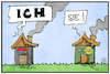 Cartoon: SIE statt ICH (small) by Kostas Koufogiorgos tagged karikatur,koufogiorgos,illustration,cartoon,baerbock,kanzlerkandidatin,kfrage,cdu,csu,gruene,nominierung,ego,soeder,laschet,partei