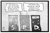 Cartoon: SPD auf der Suche (small) by Kostas Koufogiorgos tagged karikatur,koufogiorgos,illustration,cartoon,spd,sozialdemokraten,partei,gruene,cdu,profil,suche,identität,programm