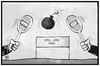 Cartoon: Spiel ohne Ende (small) by Kostas Koufogiorgos tagged karikatur,koufogiorgos,illustration,cartoon,spiel,kreislauf,pingpong,luftangriffe,terroranschläge,tennis,bombe,terrorismus,teufelskreis