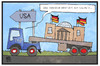 Cartoon: TTIP (small) by Kostas Koufogiorgos tagged karikatur,koufogiorgos,illustration,cartoon,ttip,bundestag,reichstag,parlament,abschleppen,usa,freihandelsabkommen,wirtschaft,auto,laster,politik,demokratie