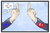 Cartoon: Türkei-EU (small) by Kostas Koufogiorgos tagged karikatur,koufogiorgos,illustration,cartoon,tuerkei,eu,europa,europäische,union,stinkefinger,einigung,beitrittsverhandlung,diplomatie,politik