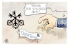 Cartoon: UBS übernimmt Credit Suisse (small) by Kostas Koufogiorgos tagged karikatur,koufogiorgos,ubs,credit,suisse,schlüssel,logo,bank