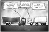 Cartoon: Ukraine-Konflikt (small) by Kostas Koufogiorgos tagged karikatur,koufogiorgos,illustration,cartoon,russland,ukraine,eu,import,export,sanktionen,hilfsgüter,krieg,konflikt,lkw,lastwagen,politik