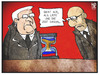 Cartoon: Ukraine-Russland (small) by Kostas Koufogiorgos tagged karikatur,koufogiorgos,illustration,cartoon,ukraine,steinmeier,jazenjuk,sanduhr,russland,zeit,fahne,flagge,krieg,konflikt,tranformation,politik,politiker