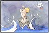 Cartoon: Wellenbrecherin (small) by Kostas Koufogiorgos tagged karikatur,koufogiorgos,illustration,cartoon,wellenbrecherin,welle,corona,pandemie,covid,bundeskanzlerin