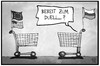 Cartoon: Wirtschaftsduell (small) by Kostas Koufogiorgos tagged karikatur,koufogiorgos,illustration,cartoon,eu,usa,russland,einkaufswagen,wirtschaft,duell,handel,waren,sanktionen,politik,konflikt