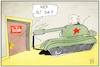 Cartoon: YouTube (small) by Kostas Koufogiorgos tagged karikatur,koufogiorgos,illustration,cartoon,putin,russland,panzer,youtube,medien,internet