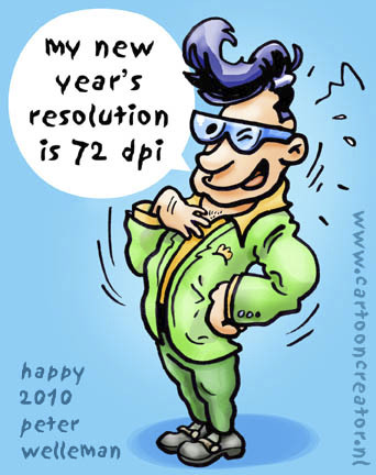Cartoon: New Years Resolution 72 dpi (medium) by illustrator tagged 2010,new,year,holiday,festive,season,resolution,72,dpi,greeting,plan,guy,card,wish