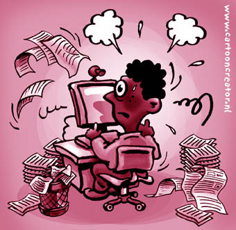 Cartoon: stressed (medium) by illustrator tagged stress,workload,load,pressure,worker,employee,papers,busy