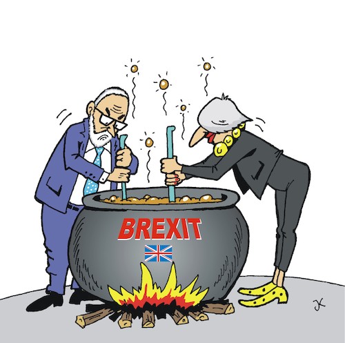 Cartoon: Brexit-Kocher (medium) by JotKa tagged brexit,kocher,eu,grossbritannien,corbyn,may,unterhaus,parlament,oberhaus,suppenkessel,brexit,kocher,eu,grossbritannien,corbyn,may,unterhaus,parlament,oberhaus,suppenkessel