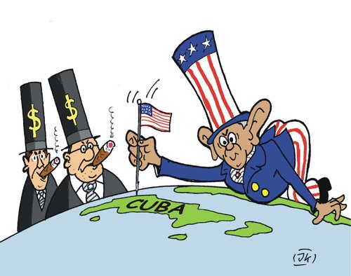 Cartoon: Cuba (medium) by JotKa tagged diplomaten,botschafter,botschaft,diplomatie,wirtschaftsbeziehungen,wirtschaft,karibik,amerika,fidel,castro,usa,kuba,cuba