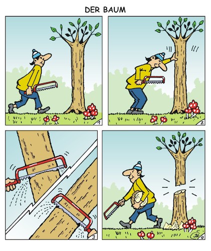 Cartoon: Der Baum (medium) by JotKa tagged bäume,wald,natur,surrealismus,wunder,säge,sägen,holz,illusion,bäume,wald,natur,surrealismus,wunder,säge,sägen,holz,illusion